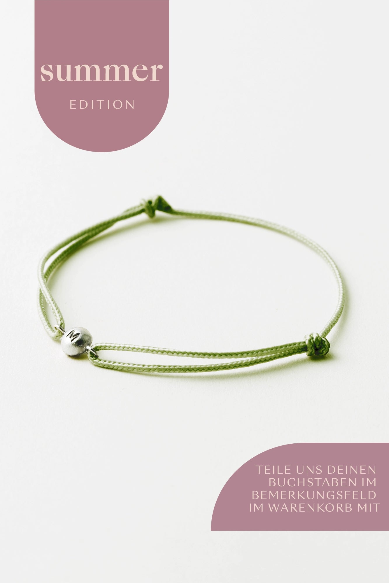 Armband mit Silberkugel und bunten Stoffarmband, personalisiert mit Buchstaben