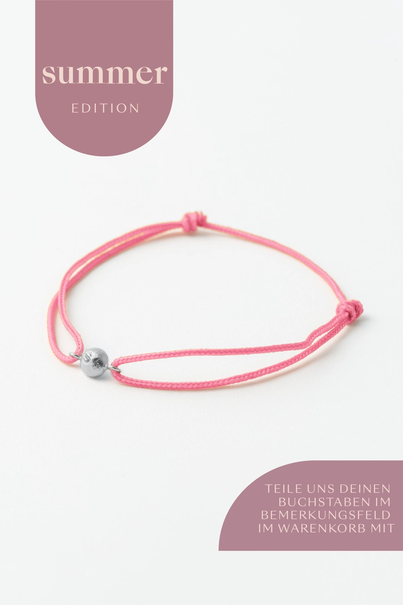 Armband mit Silberkugel und bunten Stoffarmband, personalisiert mit Buchstaben